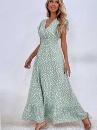 Casual Dresses Fashion Polka Dot Print Dress For Women Bohemian Beach Dress Summer Sleeveless V Neck Tunic Dress Holiday Casual Ruffle Sundress G230311