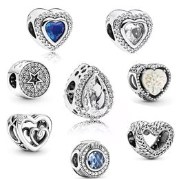 S925 Sterling Silver Glittering Blue Crown Unlimited Heart Charm Beads Suitable for Pandora Bracelet DIY Fashion Jewelry Free Shipping