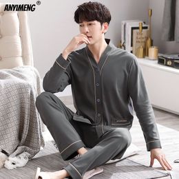 Men's Sleepwear Autumn Winter Plus Size 4XL Men Pyjamas Fashion Pijamas Mens Breathe Freely Sleepwear Cotton Deep Grey Cardigan Nightwear 230311