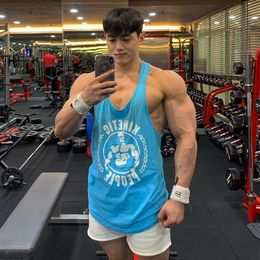 Men s Tank Tops Gym Sleeveless Shirt Men Bodybuilding Fitness Workout Cotton Print Singlet Stringer Undershirt Male Casual Summer Vest 230311