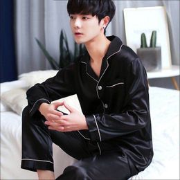 Men's Sleepwear Men's Stain Silk Pyjama Set Men Silk Sleepwear Men Sexy Modern Style Soft Cosy Satin Nightgown Men Sets 230311