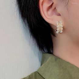 Hoop Earrings U-Magical Temperament C Shape Imitation Pearl Rhinestone Earring For Women Fairy Gold Colour Metal Party Jewellery