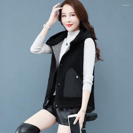 Women's Vests Women Vintage Reversible Waistcoat Autumn Winter Patchwork Hoody Sleeveless Jacket Faux Fur Outwear Female Casual Vest Tops