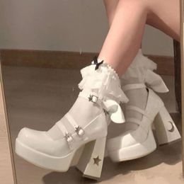 Kleid Schuhe Kawaii Lolita Schuhe Mädchen Plattform Mary Jane Schuhe Punk Stern Mond Schnalle Strap Super High Heels Weibliche Cool niet Pumps 230311