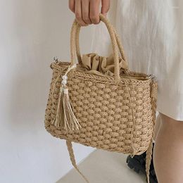 Evening Bags Summer Fashion Women Tassel Straw Handbag Rattan Bag Woven Totes Wicker Beach Bucket Bohemia Shoulder Crossbody