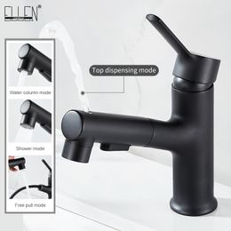 Bathroom Sink Faucets ELLEN Pull Out Bathroom Sink Faucet Black Cold Water Mix Crane 360 Rotate Gargle Tap Faucet EL1490 230311