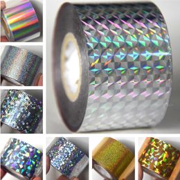 Stickers Decals 120m Laser Silver Glass Stamping Foils Holographic Nail Transfer Foil Dot Star Waves Foils Paper Colorful Nail Foil Sticker 230310