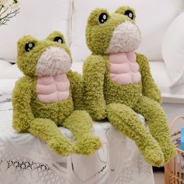 Plush Dolls Cute Musle Frog Plush Toy Soft Stuffed Pillow Magic Bodybuilding Frog Animal Plush Doll Birthday GIfts For Kids 230310