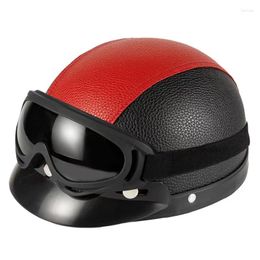 Motorcycle Helmets 2023 Unisex Scooter Open Face Half Leather Helmet With Visor UV Goggles Retro Vintage Style 54-60cm