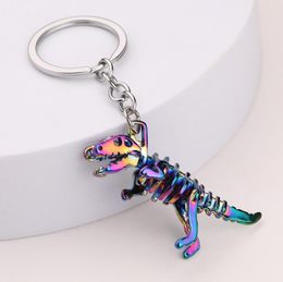 Alloy Rainbow Plating Skull Dinosaur Keychain Halloween Colourful Small Gift Keyring