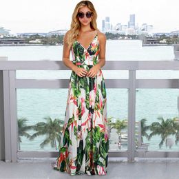 Casual Dresses Fashion Bohemian Floral Long Dress Woman Maxi Dress Sexy Deep V-neck Print Beach Backless Dresses For Women 2021 Summer Sundress G230311