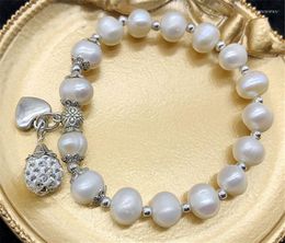 Strand Beaded Strands HABITOO Natural 8-9mm White Cultured Freshwater Pearl Tibet Silver Bracelet Bangle Women Simple Classic Jewellery