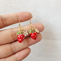 Backs Earrings Summer Sweet Red Cute Strawberry Clip On Without Piercing Fresh Little 3 D Ear Clips Women Girl