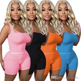 Women Tracksuits Two Pieces Set Designer 2023 New Solid Colour Pit Stripe Vest Shorts Ladies Sports Suits 4 Colours