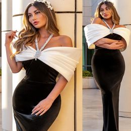 2023 Arabic Aso Ebi Sheath Black Prom Dresses Halter Beaded Sexy Evening Formal Party Second Reception Birthday Engagement Bridesmaid Gowns Dress ZJ778