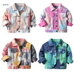 Jackets top and top Spring Autumn Toddler Girl Tiedye Denim Jacket Little Kids Boy Casual Coats Children Breaken Outerwear Tops 230310