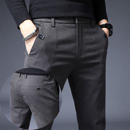 Men's Pants Men's Pants Slim Casual Pants Full Length Fashion Business Stretch Trousers Male Brand Pants Black Blue Pantalones 230311