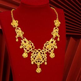 Luxo Mulheres Pingentes Chain Chain Wedding Noiva 18K Gold Amarelo Preenchido com Flor Tradicional Elegante Presente de Jóias