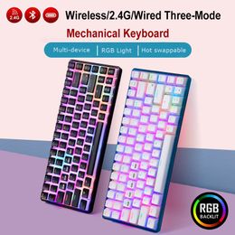 New 84PRO 84 Keys Hotswap Customized Mechanical Keyboard Bluetooth Wireless/2.4G/Wired RGB Gaming Keyboards PBT Pudding Keycaps
