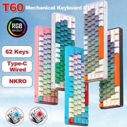 T60 Russian/En Mini Gaming Mechanical Keyboard 62 Keys RGB Type-C Wired Gaming Keyboard NKRO 60% Ergonomics Keyboards For Gamer