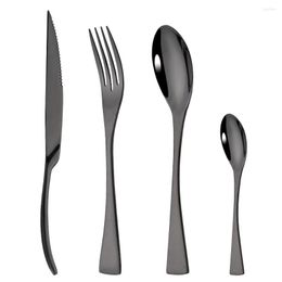 Dinnerware Sets Black 24Pcs 18/10 Stainless Steel Flatware Cutlery Set Tableware Western Steak Knife Fork Spoon Teaspoon