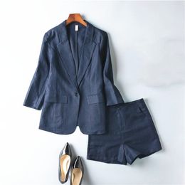 Women's Suits Blazers Thin Cotton And Linen Suit Jacket Female Professional 3/4 Sleeve Slim Suit Shorts Casual Linen Korean Summer Blazer Set zh1116 230311