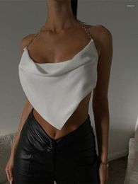 Women's Tanks OMSJ Metal Chain Halter Crop Tops For Ladies Summer Sleeveless Backless Low Cut Swing Collar Lace-up Slim Vests Sexy Casual