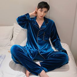 Men's Sleepwear Men Pyjamas Sets 2PCS Sexy Cardigan Pyjamas Suit Velour Lingerie Sleepwear Long Nightwear Autumn Home Wear L-XXL 230311