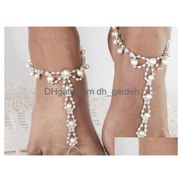 Barefoot Sandals Y Rhinestone Pearl Sier Plated Bridal Foot Bracelet Bridesmaid Flower Girl Good Quality Drop Deliver Dhgarden Dhqht