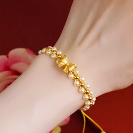 s Escaping Princess Bowknot Hand-woven Gold Shop Popular Small Personality Style Pearl Bracelet