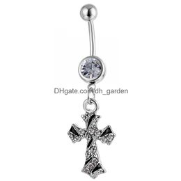 Navel Bell Button Rings D0791F Cross Belly Ring Clear Color Drop Delivery Jewelry Body Dhgarden Dhkrx