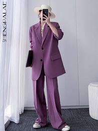 Women's Suits Blazers SHENGPAIAE Women Vintage Loose Suits High Street Ladies Trouser Blazer Suit Pants Evening Clothes Spring Female Set 5W449 230311