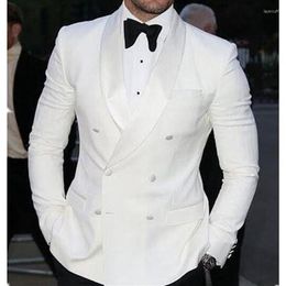 Men's Suits White Double Breasted Groom Tuxedo For Wedding 2 Piece Slim Fit Formal Men Set Jacket With Black Pants Man Fashion Clothes