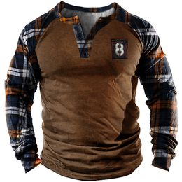 Men's Polos T shirt Letter 8 Tee Henley Retro Shirt Graphic Blue Grey 3D Print Plus Size Outdoor Lion Long Sleeve 230311