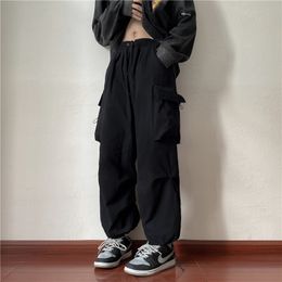 Men's Pants Fashion Men Parachute Cargo Pants Wide Leg Straight Baggy Oversize Trousers Big Pocket Hip Hop Military Casual Bottoms Black 230311