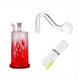 Wholesale Colourful Red Flame Style glass dab rig bong pipe water hookahs with 10mm tobacco oil bowl and silicone hose