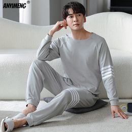 Men's Sleepwear 5xl 6xl Plus Size Big Pajamas Set Fat Man Long Sleeved Pullover Sporty Home Suits Knitted Cotton Sleepwear Father's Pyjama Homme 230311