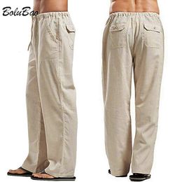 Mens Pants BOLUBAO Summer Men Solid Colour Linen MultiPocket Straight Casual Large Size Breathable Light Loose Trousers Male 230310