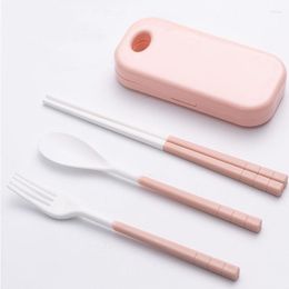 Dinnerware Sets 4pcs/set Portable Set Tableware Fork Spoon Chopsticks Student Camping Travel Cutlery Kitchen Utensil Box