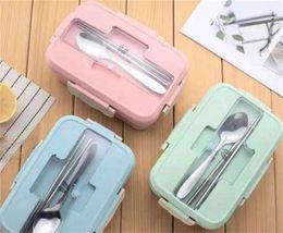 Lunch Box Wheat Straw Dinnerware Kitchen Storage Boxes Food Container Children Kids School Office Workers Portable Compartment RRA