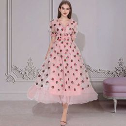 Casual Dresses Women's Long Skirt 2022 Summer Strawberry Skirt Mesh Gown Sexy Party Club Elegant Female Casual Dress Vestidos G230311
