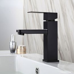 Bathroom Sink Faucets Basin Sink Bathroom Faucet Deck Mounted Cold Water Basin Mixer Taps Black Lavatory Sink Tap 230311