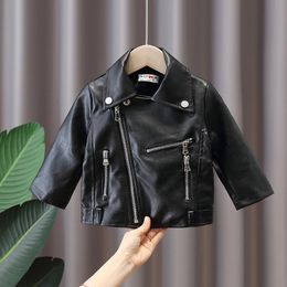 Jackets Spring girl baby clothes kids outfits PU leather jacket outerwear for toddler children girls clothing zipper leather jacket coat 230310
