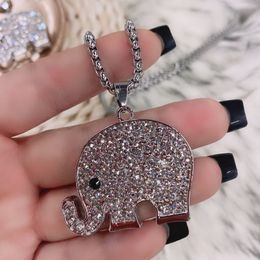 S3506 Fashion Jewellery Rhinestone Elephant Pendant Necklace For Men Women Long Sweater Necklace