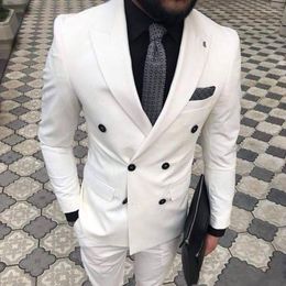 Men's Suits 2023 Selling Closure Collar Men's White 2 Pieces Slim Fit Custom Made Double Breasted Bridegroom Wedding Wear Blazer