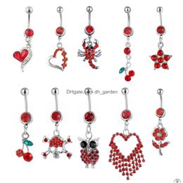 Navel Bell Button Rings Rd10001 Belly Ring Mix 10 Styles Aqua.Colors Pcs Heart Skl Cherry Owl Flower Drop Delivery Jewellery Dhgarden Dhgag