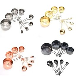 8pcs/set Multicolor Measuring Spoons Tool Cups Set Retro Baking Measuring Tools With Scale Stainless Steel Kitchen Accessories RRA