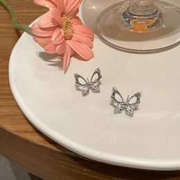 Stud Earrings Hollow Out Butterfly Zircon For Woman Liquid Metal Young Girl Jewellery Charm