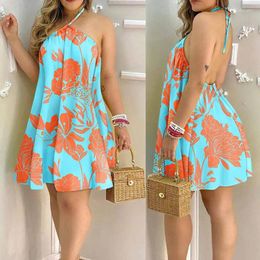 Casual Dresses Women's Dress Summer Sexy Off Shoulder Loose Lace Up Clothing Fashion Vintage Print Bohemia Short Dresss Beach Holiday