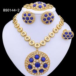 Wedding Jewellery Sets Jewellery Sets For Women Italian 18K Gold Plated Necklace Set Blue Opal Jewellery ensemble de bijoux de dubai 230506
